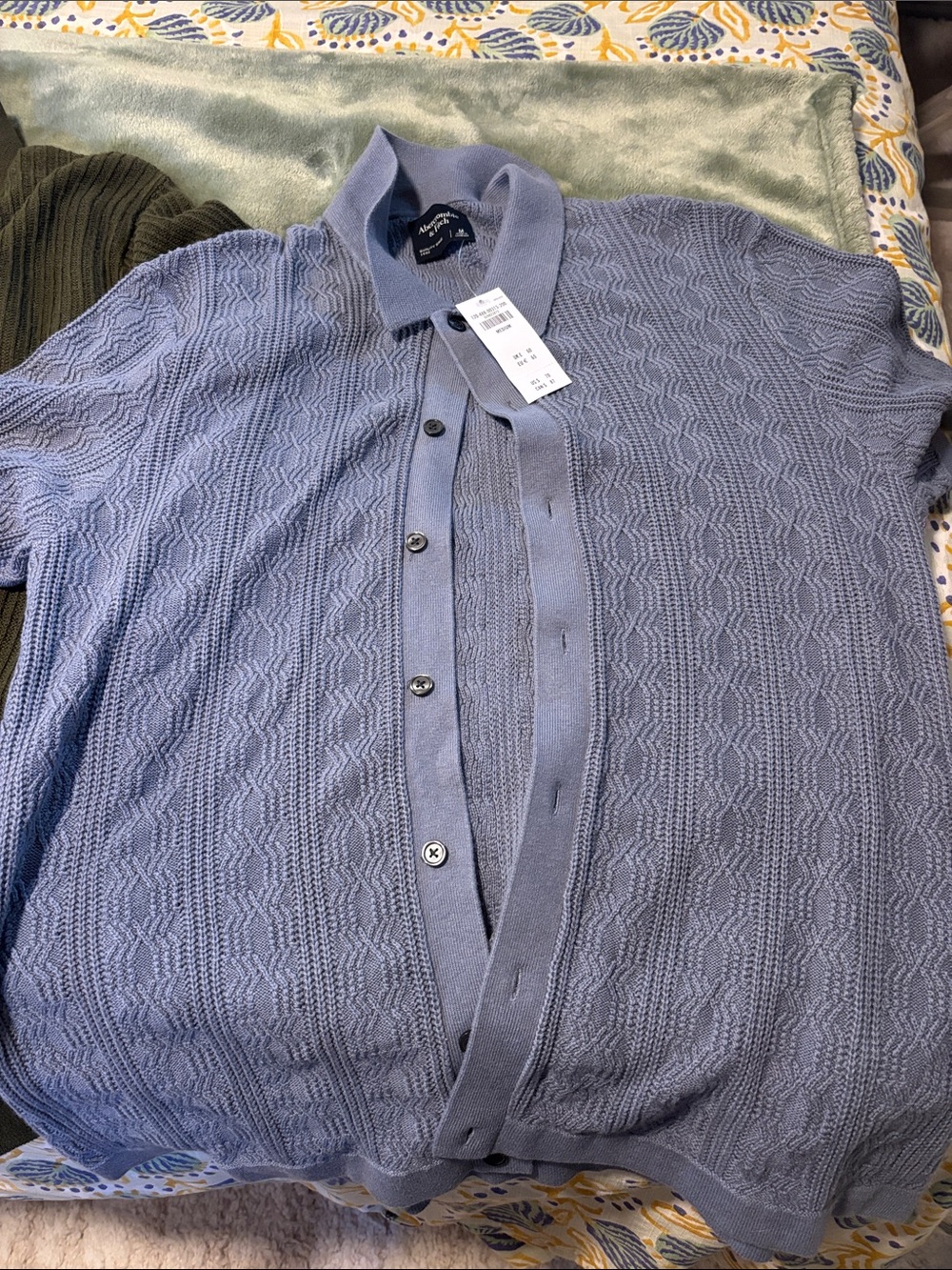 Abercrombie & Fitch Light Blue Textured Polo Cardigan